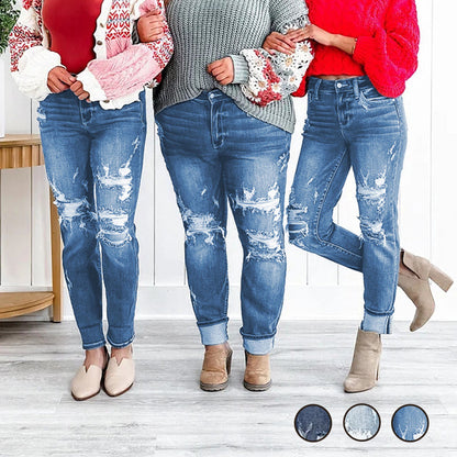 🏆Last Day Promotion 26%OFF -Women's Tummy Control Distressed Cuffed Boyfriend Jeans