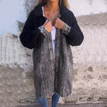 🍂 Women’s Sherpa-Lined Denim Long Shirt Jacket