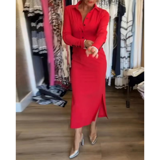 🔥Limited Time 50% OFF🔥Women's Sexy Red Long Sleeve Lapel Dress