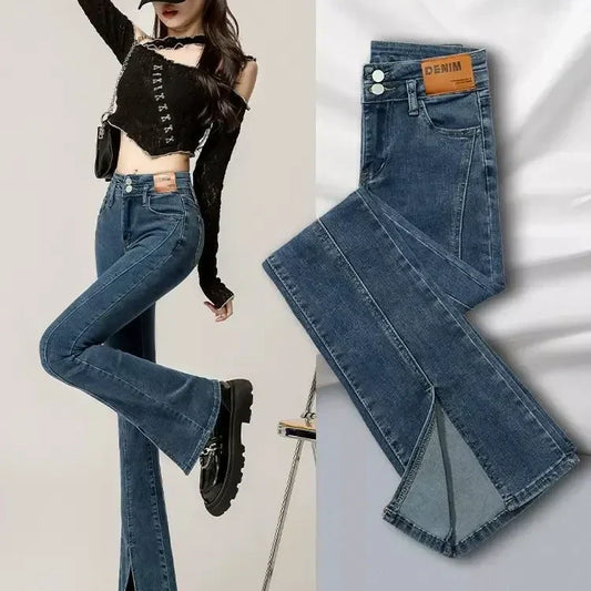 ✨New Arrival✨High-Waisted Flared Denim Jeans with Split Hem