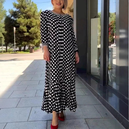 💕Hot Sale 50% OFF💕Woman's Chic Polka Dot Elegance Long Sleeve Dress