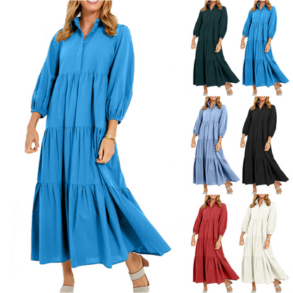 Women's Plus Size Casual Lapel Long Dress