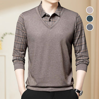 Winter Promotion ⏰Men's Fake Two Piece Lapel Long-Sleeve Tops